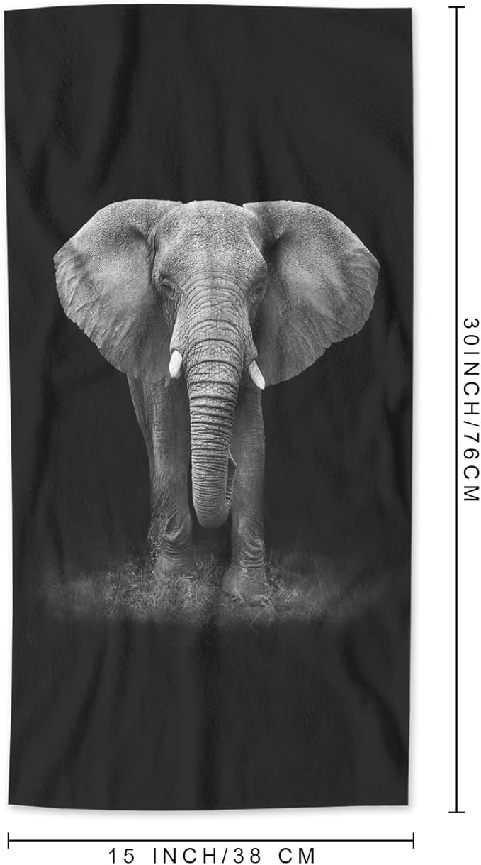 AOYEGO Elephant Beach Towels Wild Animal Wildlife Gray Elephants Microfiber Soft Towels for Bath Hair Hand Towel for Women/Men/Girls/Boys 15x30 Inch