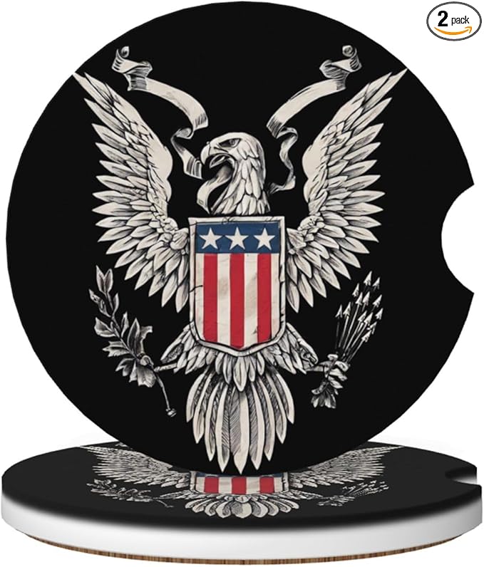 Absorbent Ceramic Car Coasters for Cup Holders, Bald Eagle Design 2.56" Anti Slip Universal Drink Cup Coasters for Women Men (2 Pack)