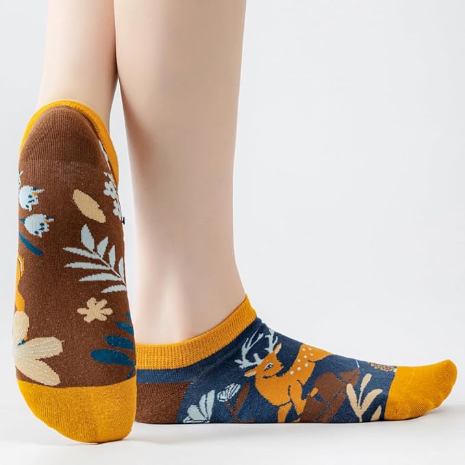 2 Pairs Funny Cartoon Animal Print Cotton Ankle Socks for Women Teens