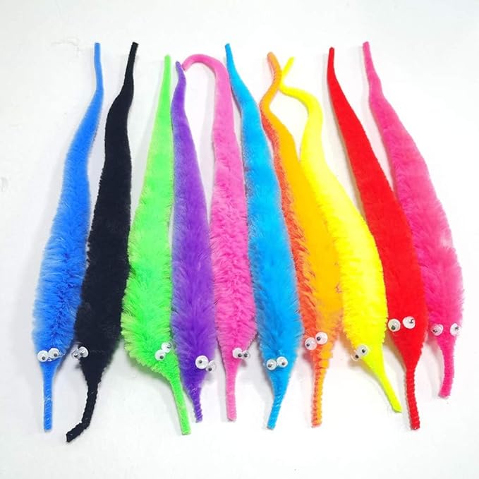 240 Pack Fuzzy Worm Toys String Pets, Rainbow Fuzzy Worms On String Bulk Trick Toy Party Favors for Kid Cat (12 Colors)