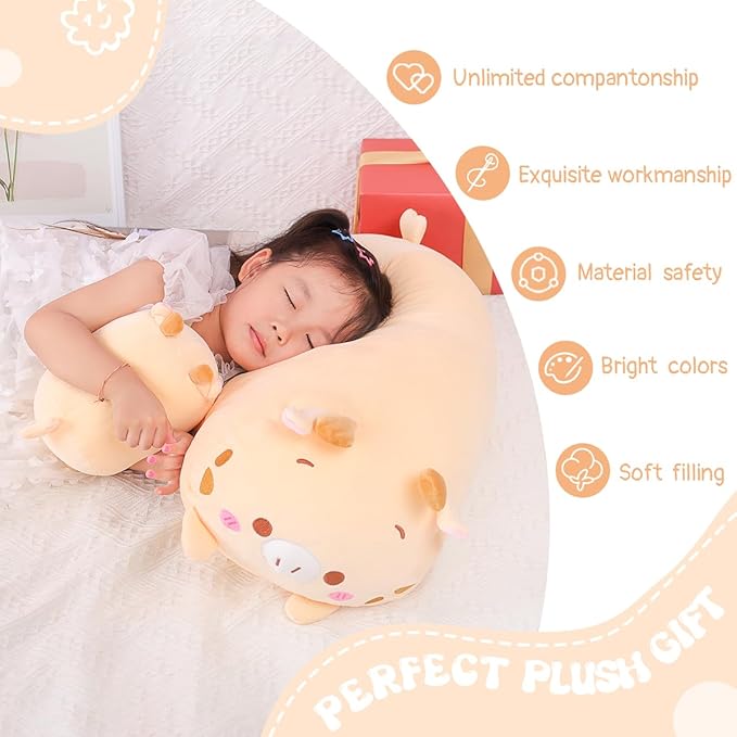AIXINI 23.6 inch Cute Deer Plush Stuffed Animal Cylindrical Body Pillow,Super Soft Cartoon Hugging Toy Gifts