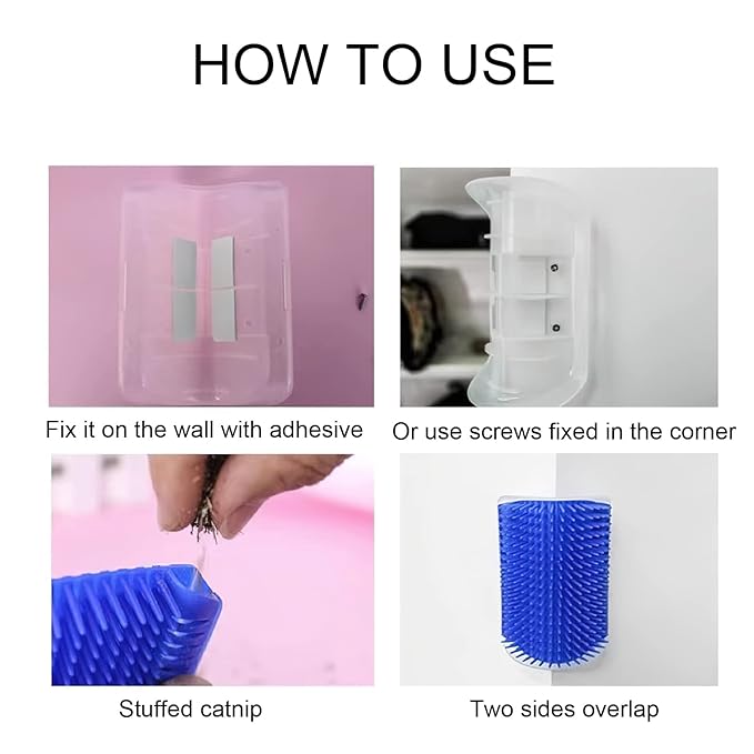 5Pack Self Groomer - Soft Face Massager with Catnip Pouch, Grooming Brushes for Indoor Cats, Comfort Rubbing Post Wall Corner Scratcher Comb for Long & Short Fur