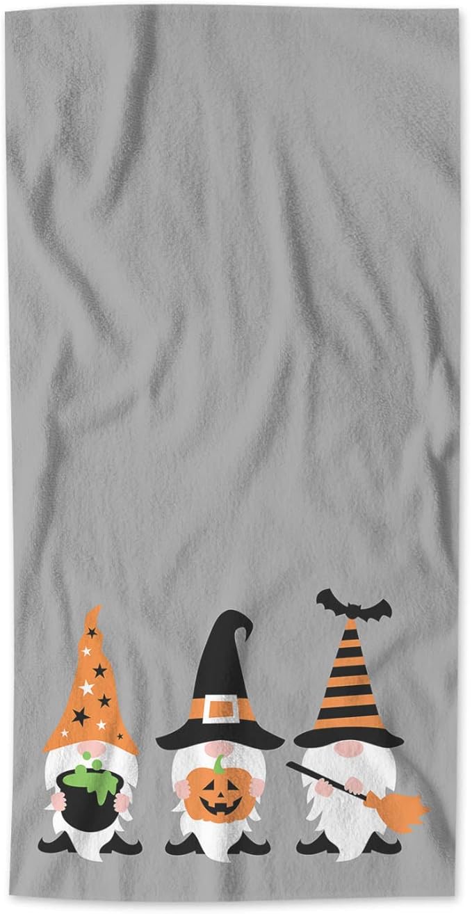 AOYEGO Halloween Gnome Hand Towels Tomte Holding Pumpkin Groom Orange Black Hats Kitchen Bath Towels Bathroom Decor Soft Beach Microfiber Hair Towels 15x30 Inch