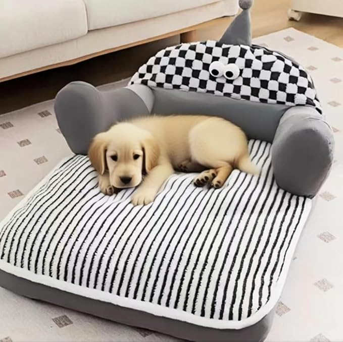 Pet Couch Bed，Pet Bed for Medium Small Cats & Dogs，Fluffy Cat Sofa with Premium Soft Corduroy Fleece，Soft Calming Cat Sofa Beds for Cats Anti-Slip Bottom and Removable Washable Cover (grey, X-Large)