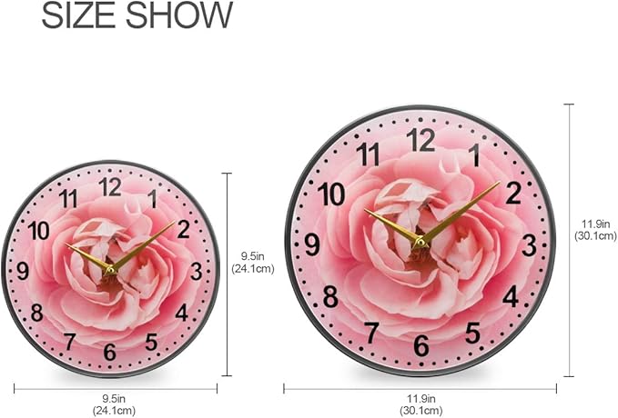 ALAZA Pink Rose Flower Close Up Wall Clock Battery Operated Silent Non Ticking Clocks for Living Room Decor 12 Inch / 9.5 Inch
