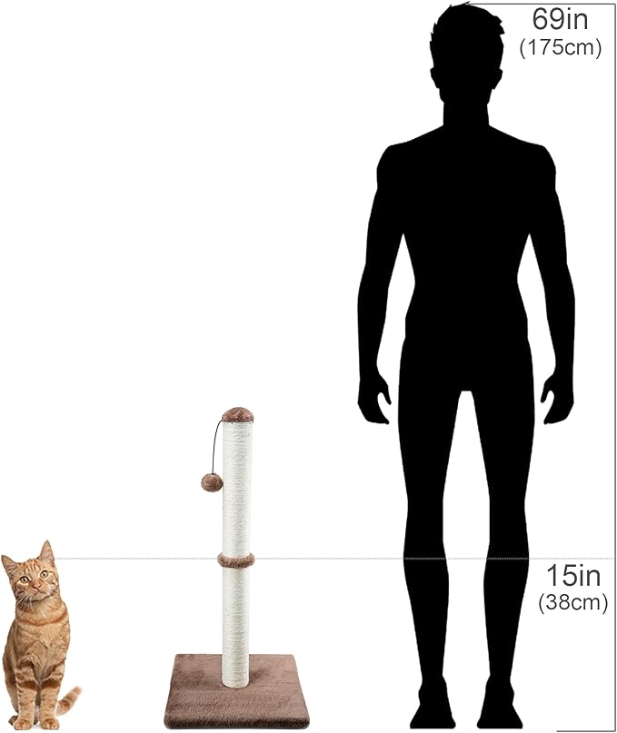 Dimaka 29" Height Tall Cat Scratching Post, Claw Scratcher with Sisal Rope and Covered with Soft Smooth Plush, Vertical Scratch [Full Strectch] for Standard Size Cats (Dark Brown, 29 inches)