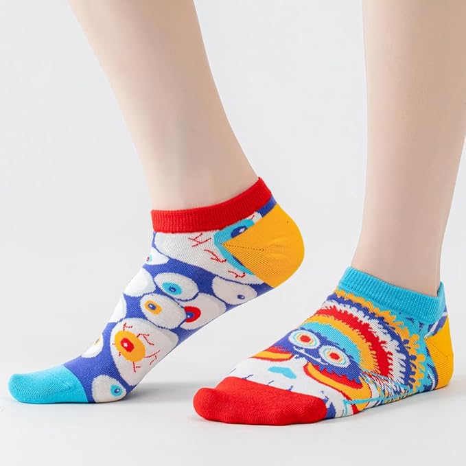 2 Pairs Funny Cartoon Animal Print Cotton Ankle Socks for Women Teens
