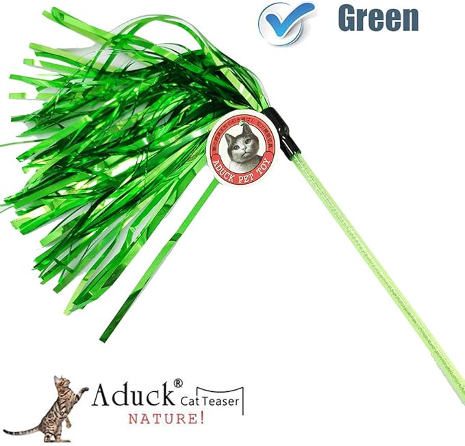 ADUCK Cat Toys Interactive Teaser Wand Toy with Tassels Worms Catcher for Cats Kitten (Pack of 3 Gold + Silver + Green)
