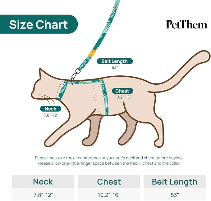 Cat Harness and Leash Set - Escape Proof Vest Harness for Cat, Comfortable Soft Lightweight, Easy Adjustable Cat Collar Harness for Small Medium Cats Safe Waking