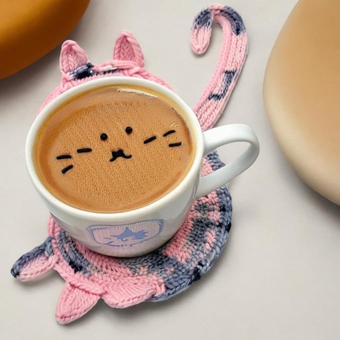 7PCS Drink Coasters - Woven Creative Cute Cat Coasters for Coffee and Tea - Desktop Gifts