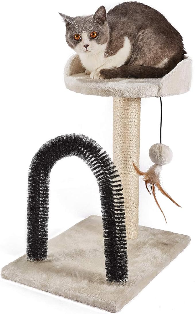 PEEKAB Cat Scratching Post with Cat Tower Tree and Cats Arch Self Groomer Massager Brush Kitty Ball Toys for Kittens and Small Cats