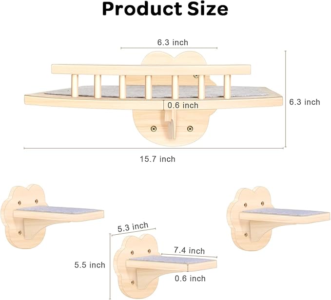 Cat Wall Shelves with 3 Steps and Hammock Cats Wall Furniture for Medium/Small Cats for Climbing Shelf Play Area.