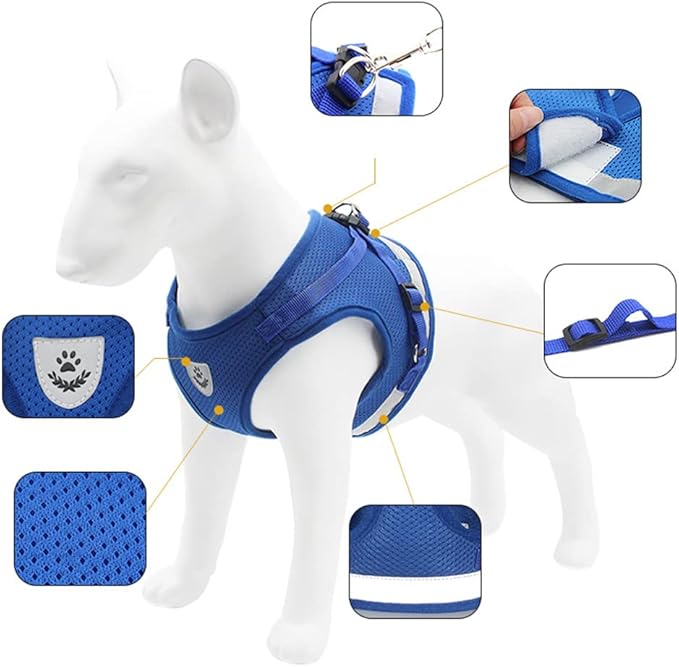 Comfort Step-in Cat Dog Harness and Leash Set for Puppies Cats Kitty Escape Proof Pet Vest Harnesses for Small Animals Rabbit/Mouse/Cats (M:3-4.5KG, Blue)