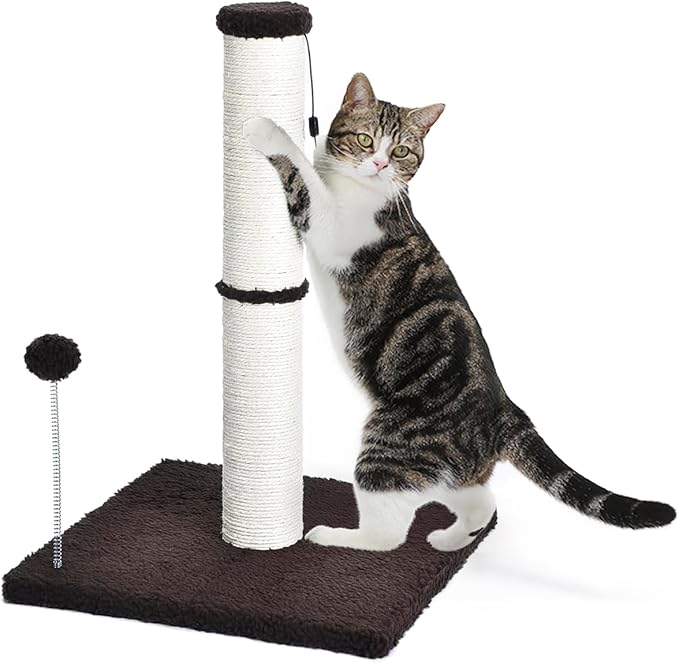 Cat Scratching Post Kitten Scratcher Sisal Scratch Posts Basic with Hanging Ball for Indoor Cats, Integrated Cat Toys, Brown