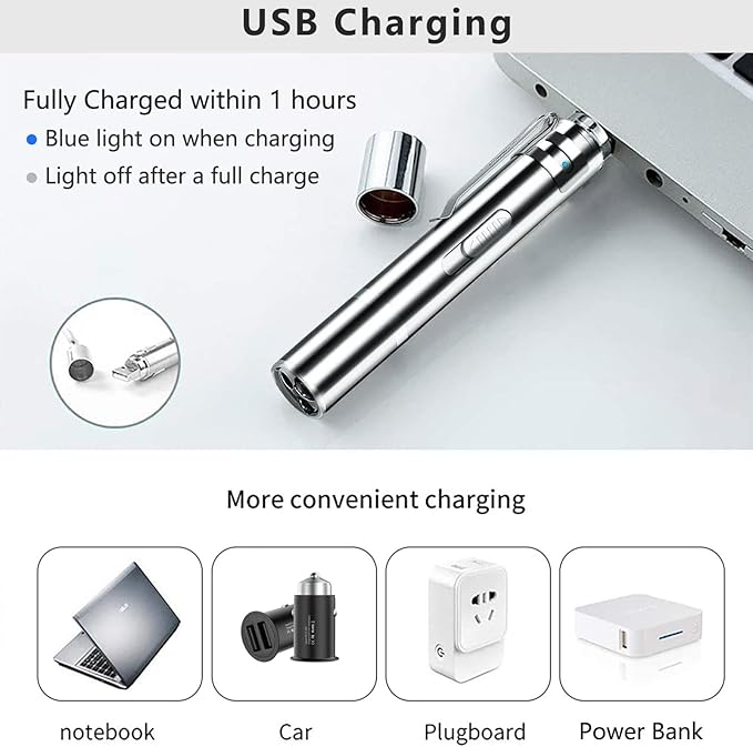 2 Pack Laser Pointer Cat Toy 7 Adjustable Modes Red Light to Amuse Pets Blue Light Can Check Money with Small Torch USB Rechargeable Metal Material