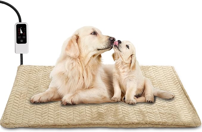 Heeyoo Pet Heating Pad, Adjustable Temperature Dog Cat Heating Pad with Timer, Waterproof Heated Dog Bed with Chew Resistant Cord, Auto Power-Off Indoor Pet Heated Mat for Dogs and Cats