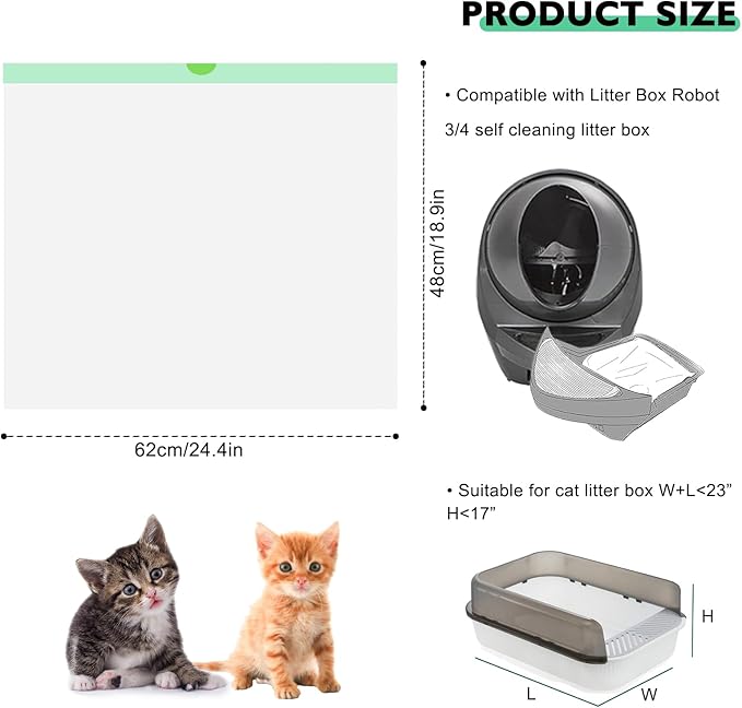 100 Pack Cat Litter Box Liner Bags Compatible with Litter Box Robot 4 and 3 Automatic Cat Litter Box, Thick Heavy Duty Drawstring Self-cleaning Litter Box Waste Drawer Liners, 9-11 Gallons Trash Bags