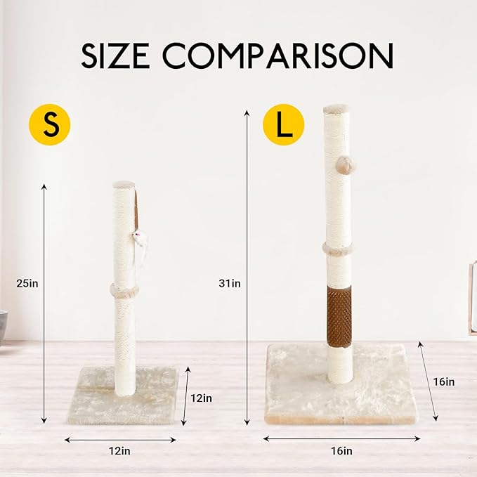 KINGROCK Tall Cat Scratching Posts for Indoor Cats,Cat Scratching Post with Plush Toys for Kittens or Smaller Cats,Premium Sisal Post for Cats at All Ages with Reinforced Stable Base
