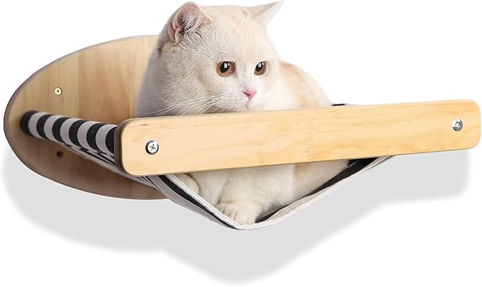 Cat Scratching Staircase, Wooden Climbing Post for Cats, Stairway Design Cat Climbing Shelf Wall Mounted, Four Step Cat Stairway with Jute Scratching for Cats Perch Platform (Stripes Hammock)