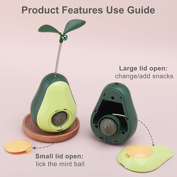 3-in-1 Cat Catnip Toys-Interactive Cat Toys for Indoor Cats, Catnip Toys for Cats with Feather Cat Toy Wand & Cat Treat Dispenser, Tumbler Avocado Cat Puzzle Feeder