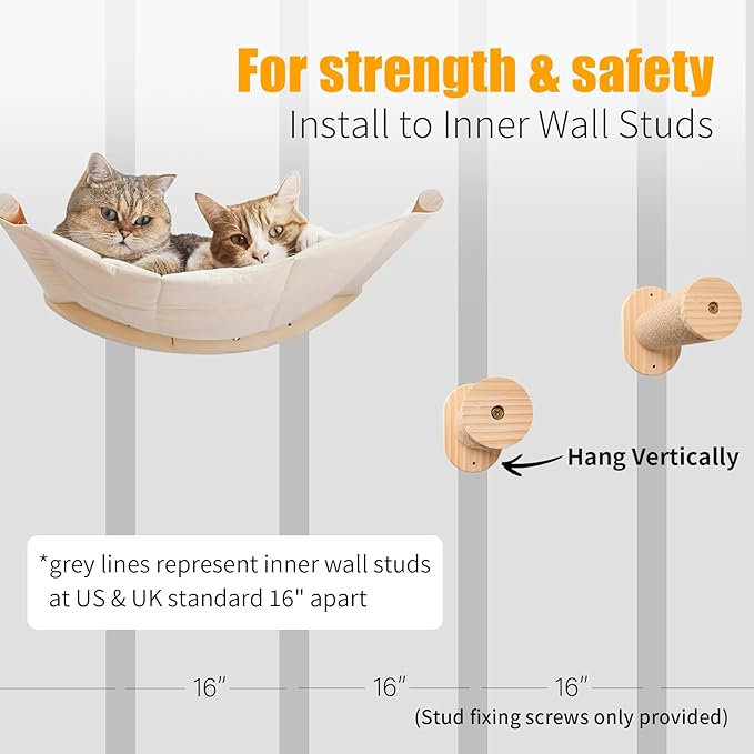 Cat Wall Hammock with Two Steps, Wall Mounted Cat Funiture with Stable Shelves and Perches for Sleeping, Playing, Climbing and Lounging, Wall Mounted Cat Bed for Large Cats