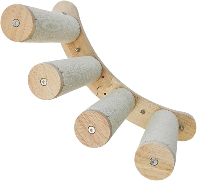 Cat Scratching Staircase, Wooden Climbing Post for Cats, Stairway Design Cat Climbing Shelf Wall Mounted, Four Step Cat Stairway with Jute Scratching for Cats Perch Platform (Round-Ladder)