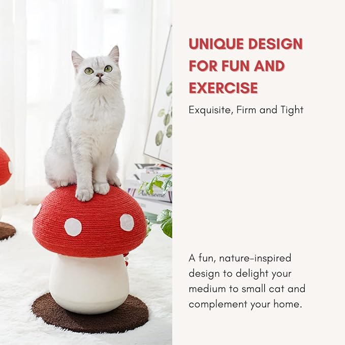 Mushroom Cat Scratching Post - Unique Design, Sisal-Wrapped, Ideal for Medium and Small Cats, No Assembly Required