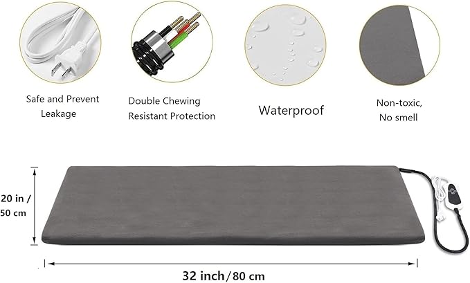 Pet Heating Pad for Dog Heating Pad for Cat Electric Mat Heated Pet Bed Mat Pet Heating Pad with Timer and Soft Washable Cover(X-Large:32" x 20"(Gray))