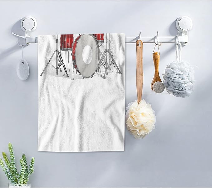 AOYEGO Music Beach Towels Rock N Roll Jazz Musical Instrument Cool Drum Set for Show Concert Party Microfiber Soft Towels for Bath Hair Hand Towel for Women/Men/Girls/Boys 15x30 Inch