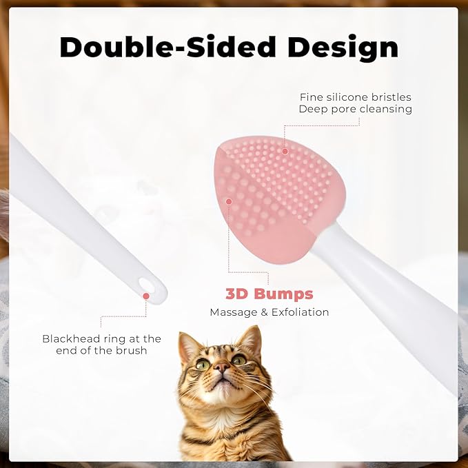 6Pcs Cat Acne Chin Treatment, Black Seed Brush Soft Silicone Cat Grooming Scraper Brush, for Cats Chin Acne & Blackhead Exfoliation, Double-sided Cat Brush