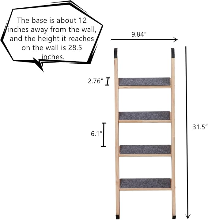 SHENGOCASE Solid Wood Wall Leaning Cat Ladder for Indoor Cats and Small Medium Dog, Cat Stair Step for Window Bed, Cat Wall Climbing Furniture (31.5")