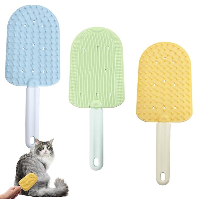 2 pack cat brush self groomer cat hair wall scratcher pet rubbing corner grooming Combs Self Massage Cleaning Tool indoor for Long & Short Fur cats Glove Bathing brush dogs (Ice-cream)