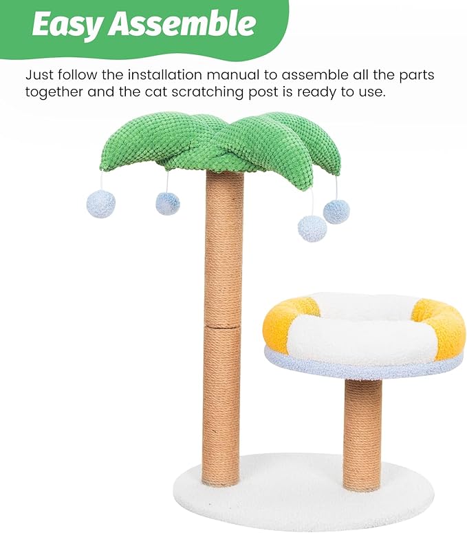 Cat Scratching Post Cat Tree Kitten Toys Kitten Scratcher Sisal Scratch Posts with Cat Bed and 4 Hanging Ball 27in Tall for Kittens or Smaller Cats