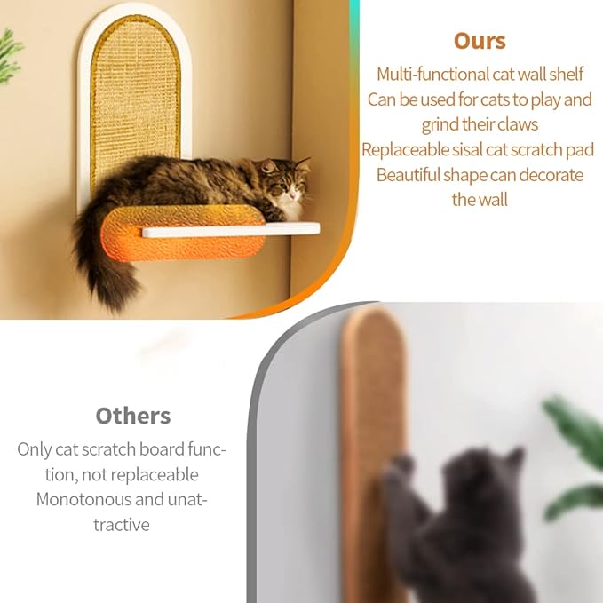 Wall Mounted Cat Scratcher Pad - Cats Wall Shelves Cat Scratching Post Kitten Sisal Scratch Board Wall Mount Sleeping Perches Replaceable Vertical Scratch Pads for Indoor Cats (Cat Scratch Post B)