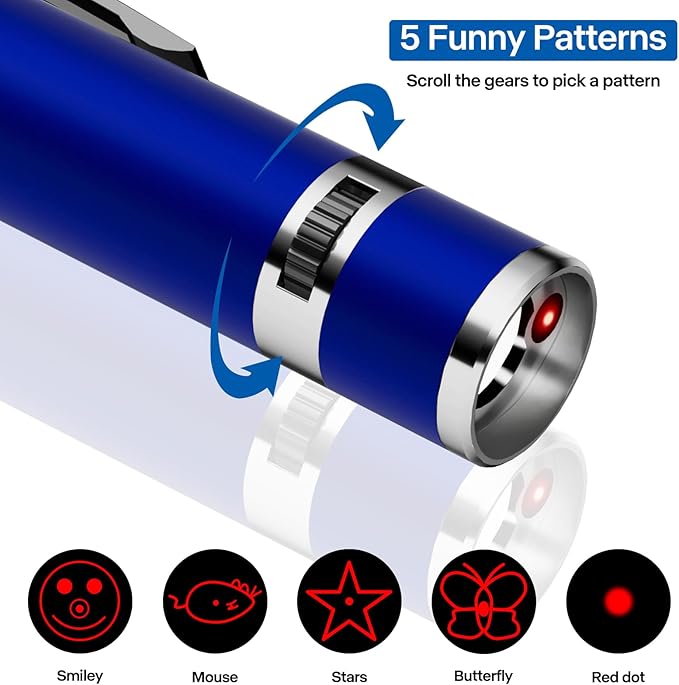 2-Piece Cat Toys Interactive for Indoor Cats, 7 Patterns, Rechargeable Pointer Toys for Kitten Pet Dog Play Training Exercise, Blue and Black