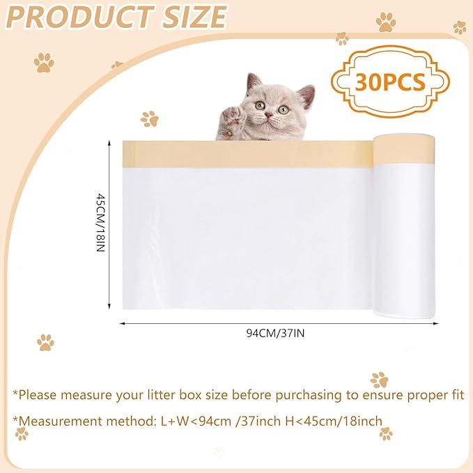 30 Count Cat Litter Box Liners, 36" x 18" Drawstring Litter Liner Bags for Litter Box, Extra Thick Durable Cat Litter Pan Bags for Pet Cat Supplies