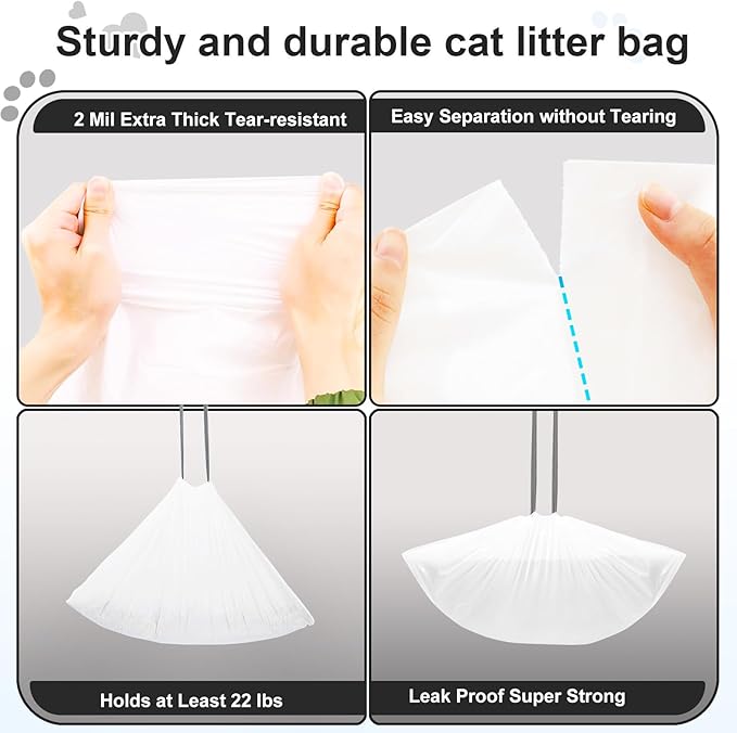 120 Count Cat Litter Bags Drawstring Litter Box Liners Compatible with Litter Robot 4 Waste Bags,Thick Replacement Cat Litter Box Liners for Self Cleaning Litter Box