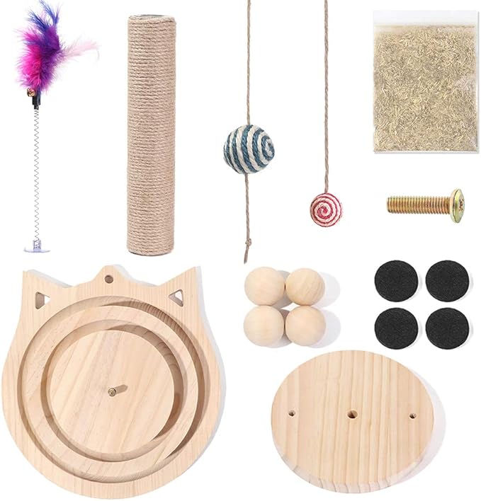 Marchul Cat Scratching Post with Hanging Ball, Kitten Sisal Scratcher Toy with 2 Layer Tracks Spinning Balls, Cat Tracking Interactive Toys for Indoor Cats and Kittens