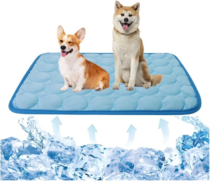 Pet Cooling Mat Cooling Fiber - Washable Non-Toxic Pet Indoor Outdoor Bed, Foldable Pee Pads for Dogs Settle Mat Cooling Dog Blanket Cat Cooling Pad (Blue, Medium)