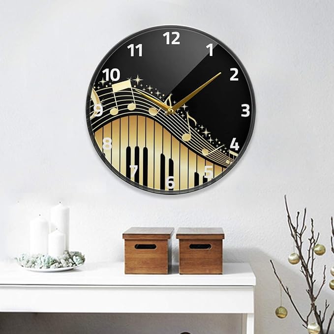 ALAZA Music Notes with Piano Keys Wall Clock Battery Operated Silent Non Ticking Clocks for Living Room Decor 12 Inch / 9.5 Inch