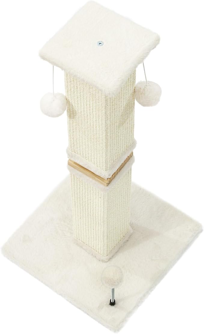 OTOB Cat Scratching Post 33 Inch, Nature Sisal Scratching Posts for Indoor Cats Adults Kitten, 6-in-1 Interactive Turntable Cat Scratch Post Protect Your Furniture, Large Cat Scratcher, Beige