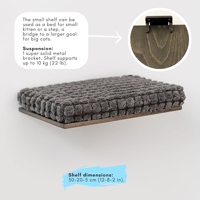 Cat Wall Furniture, Cat Steps for Wall, Cat Wall Mounted Bed, Cat House, Cat Shelves, Cat Bed, Cat Condo, Floating Cat Wall Shelf, Waved Shelf for Cat, Cat Set Grey Waved Shelf+Step