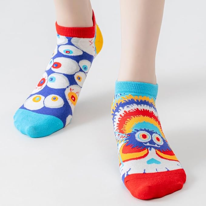 2 Pairs Funny Cartoon Animal Print Cotton Ankle Socks for Women Teens