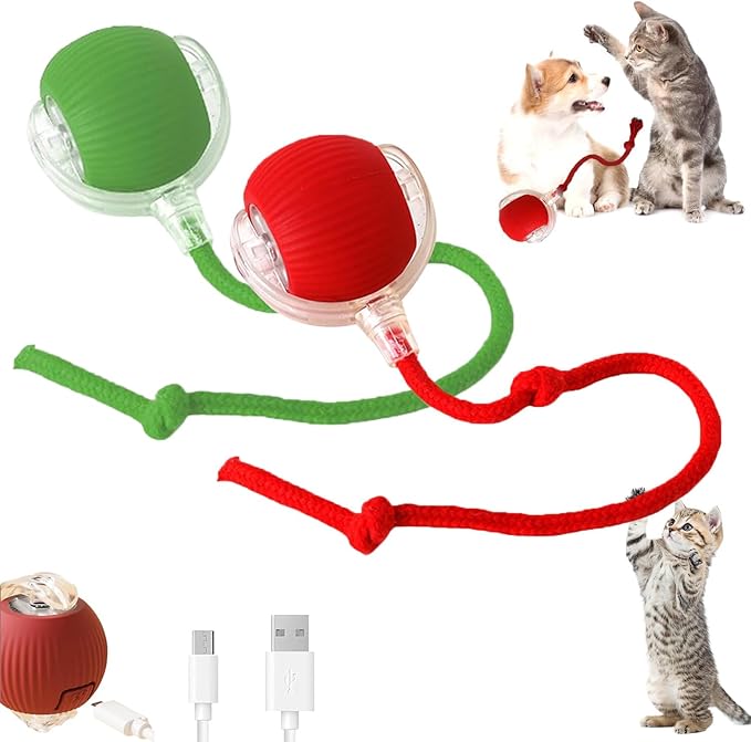 2PC Interactive Dog Toys,Interactive Dog Ball Electric Dog Ball Toy Rollie Pet Cat Toy Interactive Rolling Ball Cat Toy 360° Automatic Rolling Toy Ball for Dog/Cat (Red+Green)
