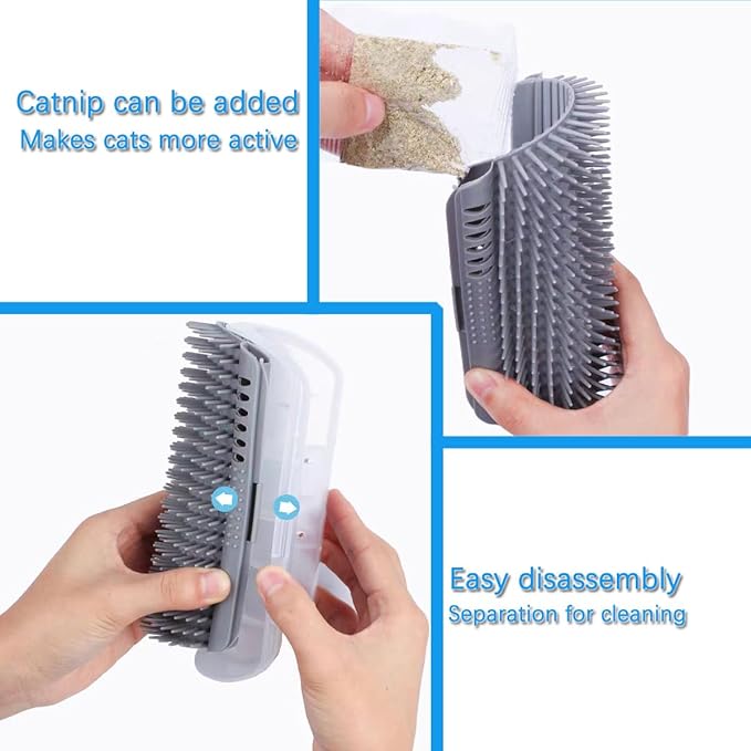 2 Pcs Upgraded Cat Self Groomer with Catnip, Corner Brush Massager for Indoor Cats, Wall Scratcher for Large & Thick-Haired Felines