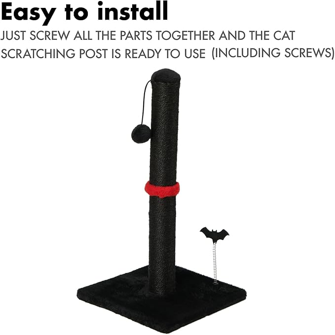 MECOOL Cat Scratching Post Premium Sisal Scratch Posts with Hanging Ball Vertical Scratcher for Indoor Cats and Kittens (Black, 22 inches for Kitten)