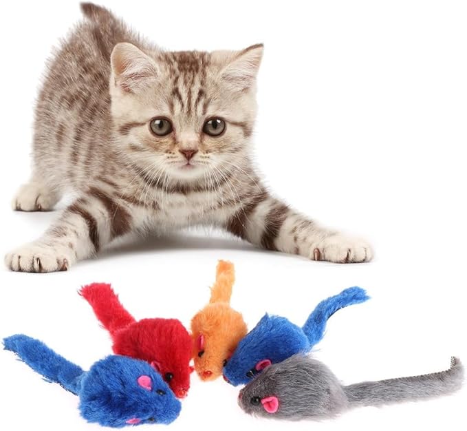5Pcs Interactive Flocking Plush Mice Toys for Cats - Soft Kitten Catch & Training Play Toys,Flexible Indoor Exercise,Small Plush Biting Toys for Cat Tents,Beds & Houses-Perfect for Indoor Cats（Random）
