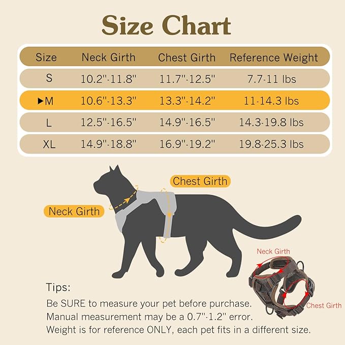 Cat Harness and Leash Set for Walking, Adjustable Kitten Vest Harness with Reflective Strip Breathable Mesh, Escape Proof Soft Pet Safety Vest for Cats, Kittens, Puppies, M Coffee