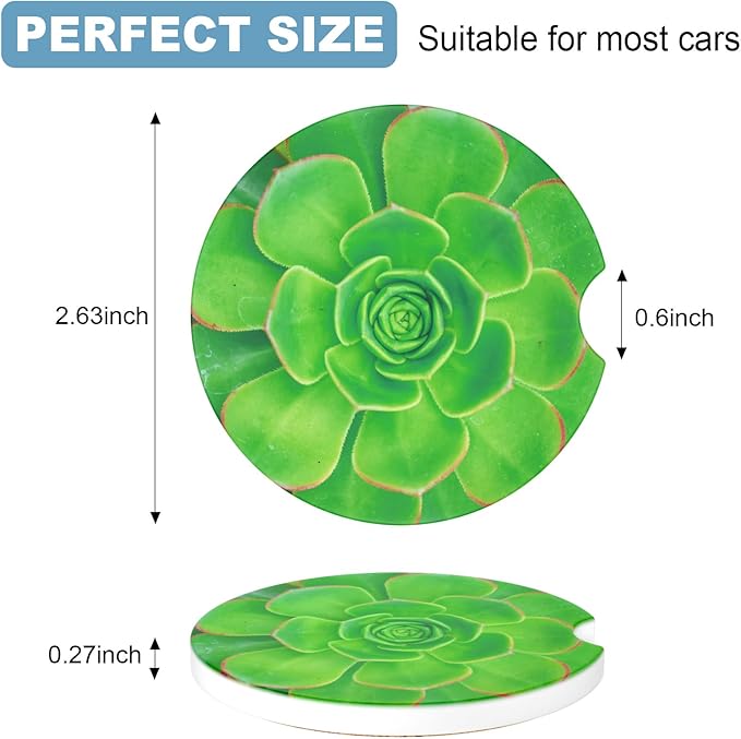 2 Pack Car Cup Holder Coaster, 2.63 inch Anti Slip Insert Absorbent Ceramic Car Coaster with Cork Base and Finger Notch, Cute Car Accessories Interior for Women, Cute Car Coasters., CH0025