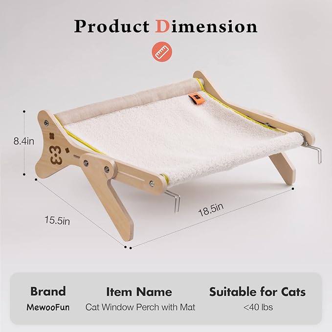 Cat Window Perch Cat Window Hammock for Indoor Cats Steady Sturdy Adjustable Cat Bed Providing All-Around Sunbath Space Saving Washable (Beige, Medium)